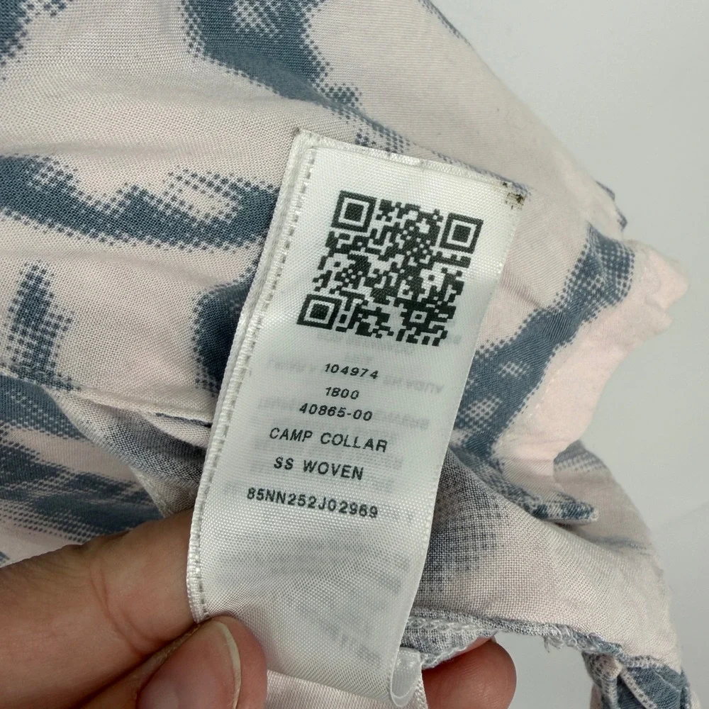 True Religion Mens Palm Tree Print Camp Collar Short Sleeve Shirt White Blue